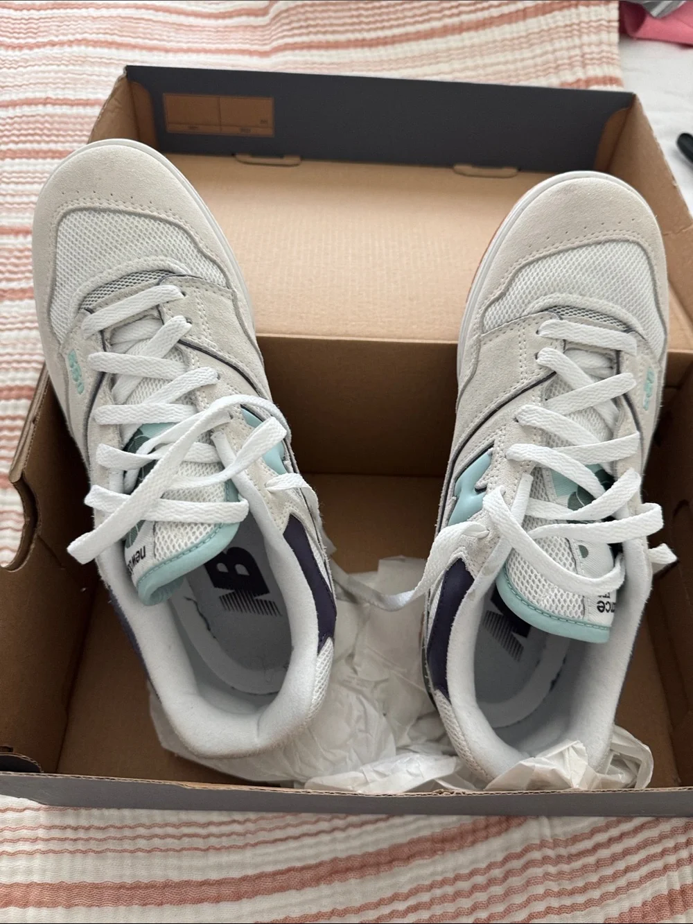 New Balance White Sneakers with Mint and Navy Accents